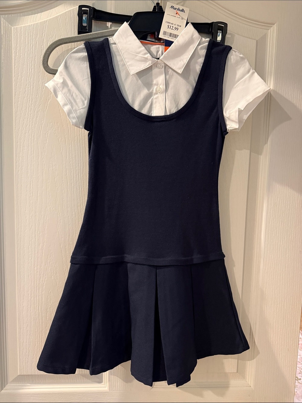 French toast Girls Navy Layered School Dress with White Collar